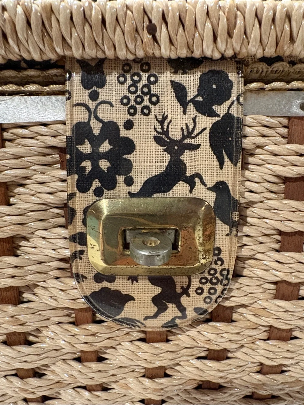 Woven Straw sewingBasket with Floral Print Lid